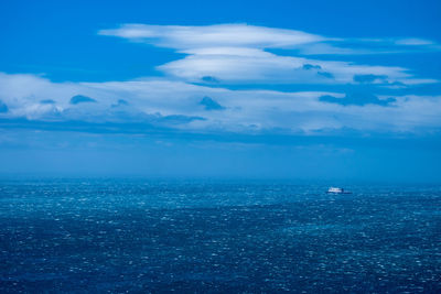 Scenic view of sea against blue sky