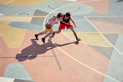 High angle view of men running