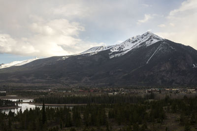 Scenic view of snow covered mountains against sky