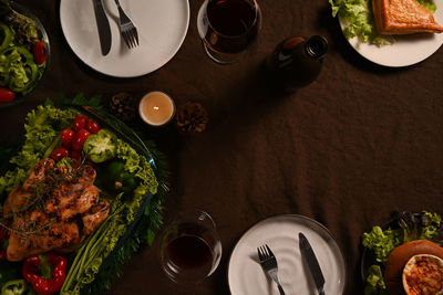 High angle view of food on table