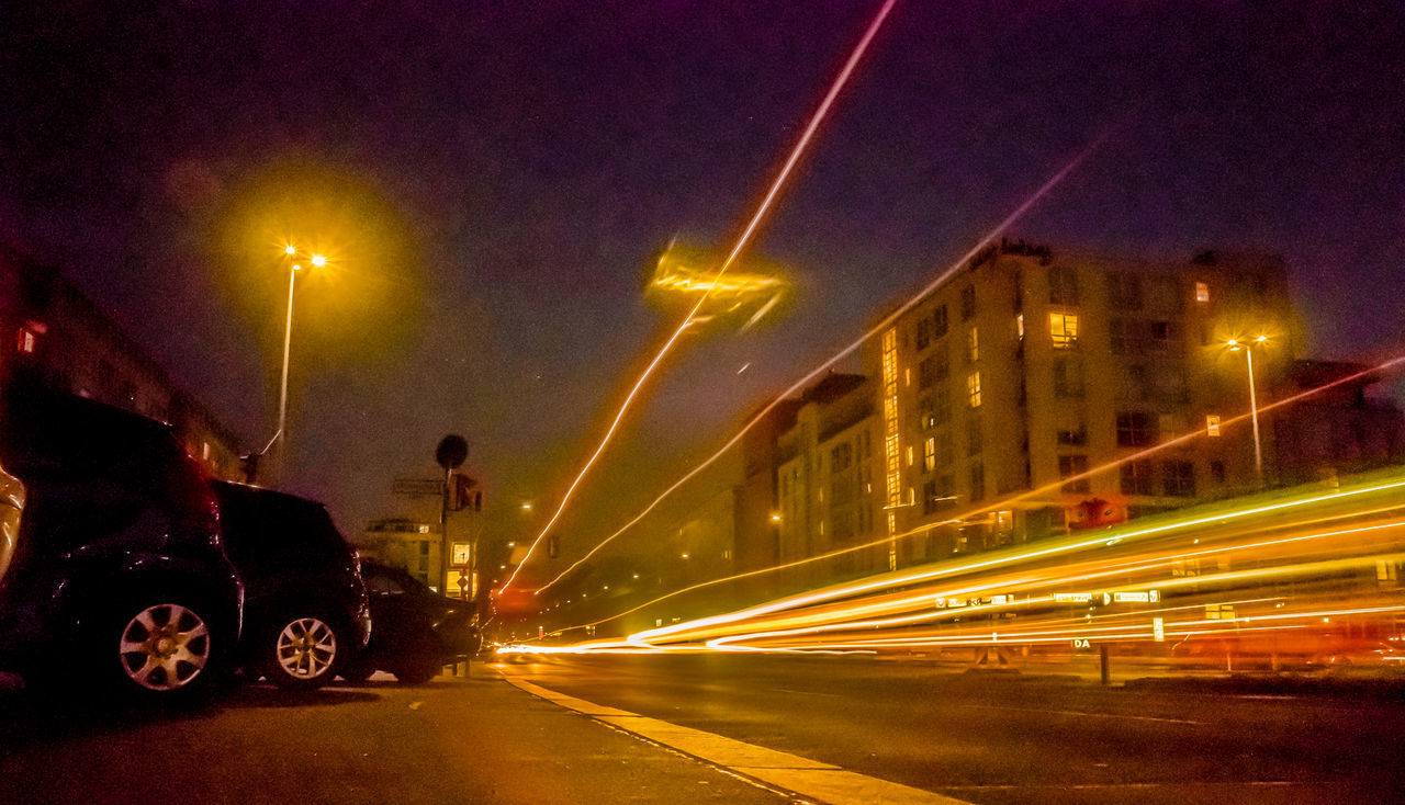 LIGHT TRAILS ON CITY STREET