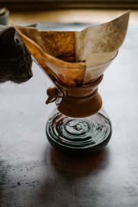 Close-up of coffee cup on table