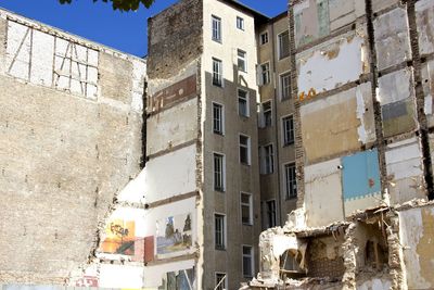 Low angle view of buildings against clear sky