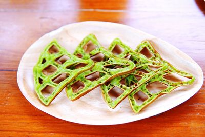 High angle view of salad in plate on table