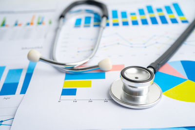 Close-up of stethoscope on table