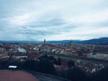 Cityscape against cloudy sky