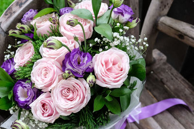 High angle view of rose bouquet