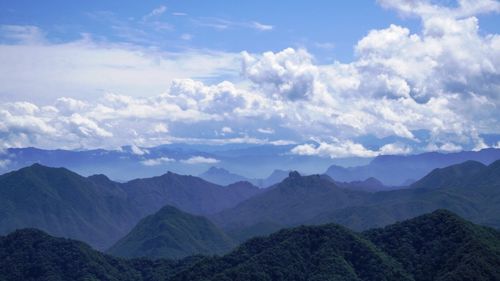 Scenic view of mountains against cloudy sky