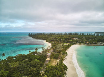 High angle view of bay against sky