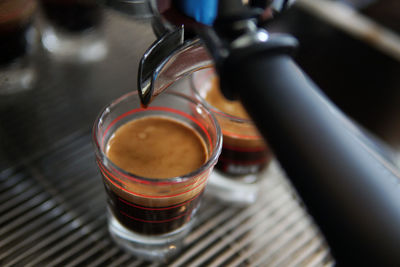 High angle view of coffee cup on table