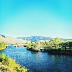 Scenic view of calm sea against clear sky