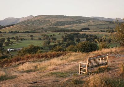 Scenic view of field against clear sky