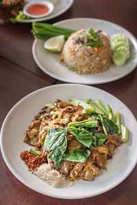 High angle view of food in plate on table