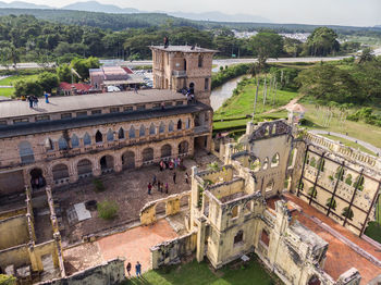 High angle view of old historical building in city