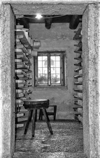 Table and chairs in old building