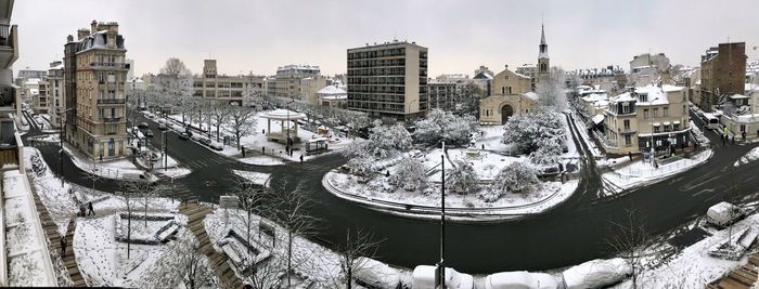 High angle view of cityscape during winter