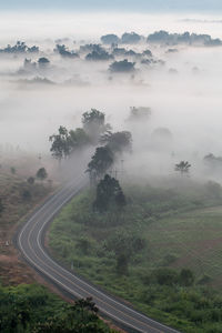 High angle view of road amidst landscape against sky