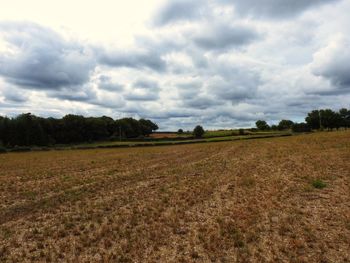 Scenic view of field against cloudy sky