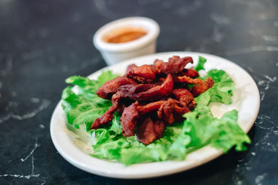 Close-up of meal served in plate