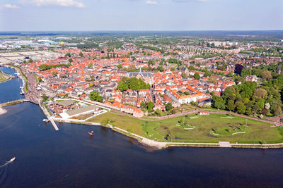 Aerial from the city harderwijk at the veluwemeer in the netherlands