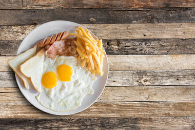 High angle view of breakfast on table
