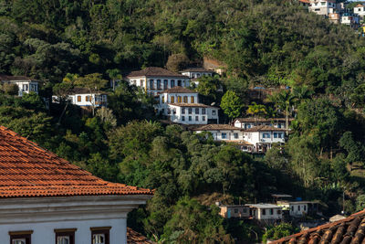 High angle view of buildings in town