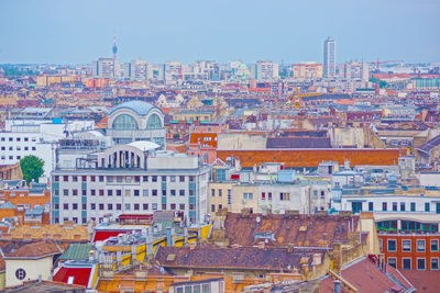 High angle view of buildings in city