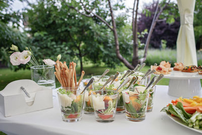 View of food served on table outdoors