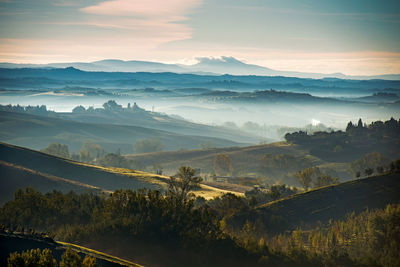 Scenic view of landscape against sky during sunset