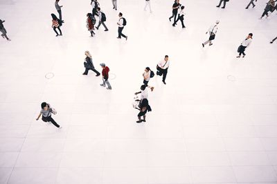 High angle view of people walking