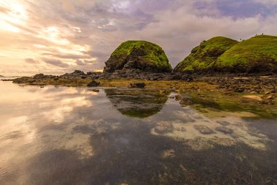 Scenic view of sea against cloudy sky