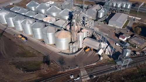 High angle view of people on road