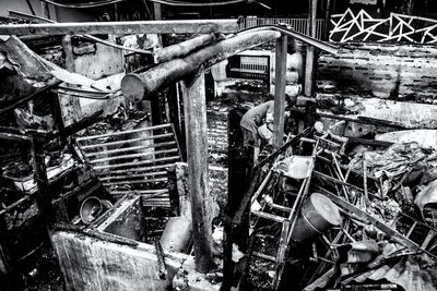High angle view of abandoned machine