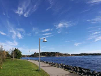 Scenic view of sea against blue sky