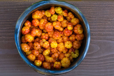 High angle view of fruits in bowl