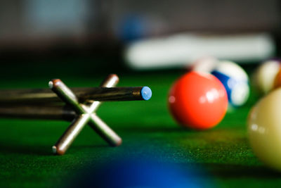 Close-up of multi colored ball on table