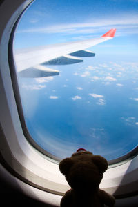 Woman seen through airplane window