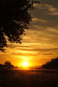 Scenic view of silhouette field against sky during sunset