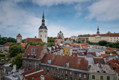 High angle view of townscape against sky