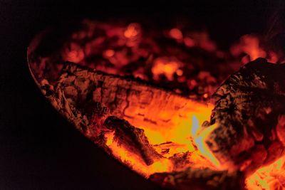 Close-up of fire in the dark