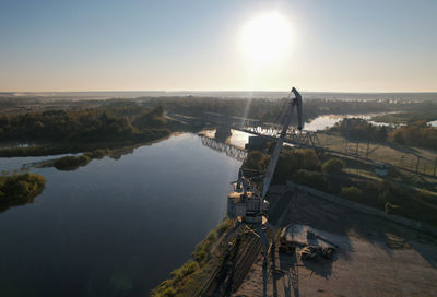 High angle view of river amidst landscape against sky