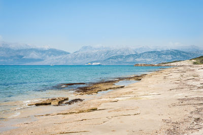 Scenic view of beach against clear sky