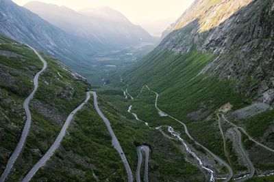 High angle view of mountains against sky