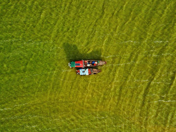 High angle view of truck on agricultural field