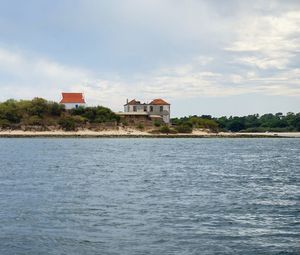 House by sea against sky