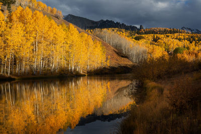 Scenic view of lake against sky during autumn