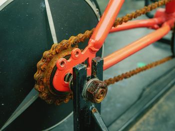 High angle view of rusty chain on equipment