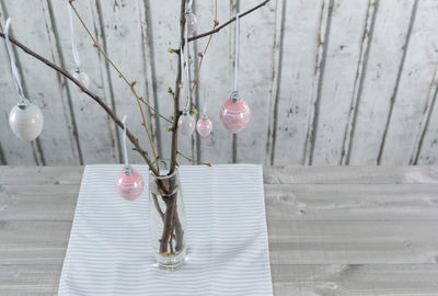 Close-up of pink balloons on table