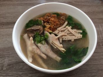 Close-up of soup in bowl on table