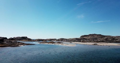 Scenic view of sea against clear blue sky